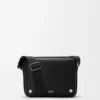 Sac messager Pebble moyen en cuir de veau lisse Noir