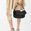 Sac Ola moyen en raphia et cuir de veau noir