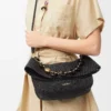 Sac Ola moyen en raphia et cuir de veau noir