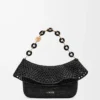 Sac Ola moyen en raphia et cuir de veau noir