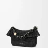 Sac Ola moyen en raphia et cuir de veau noir
