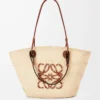 Sac panier Anagram moyen en palmier iraca et cuir de veau Naturel/Tan