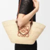 Sac panier Anagram moyen en palmier iraca et cuir de veau Naturel/Tan
