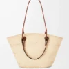 Sac panier Anagram moyen en palmier iraca et cuir de veau Naturel/Tan