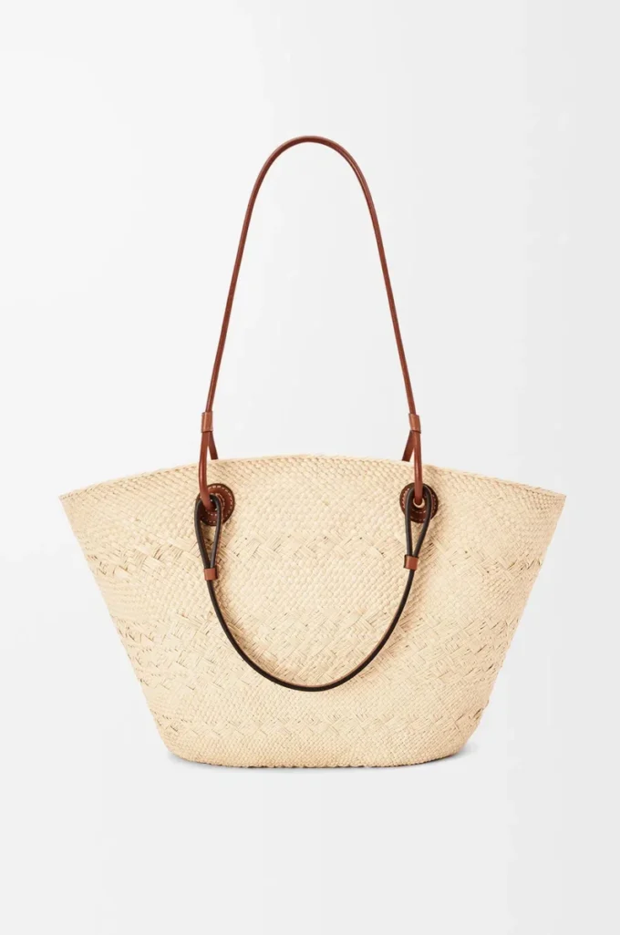 Sac panier Anagram moyen en palmier iraca et cuir de veau Naturel/Tan
