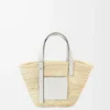 Sac panier en feuille de palmier et cuir de veau Naturel/Blanc