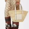 Sac panier en feuille de palmier et cuir de veau Naturel/Blanc
