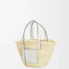 Sac panier en feuille de palmier et cuir de veau Naturel/Blanc
