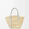 Sac panier en feuille de palmier et cuir de veau Naturel/Blanc