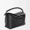 Sac Puzzle Edge moyen en cuir de veau classique noir