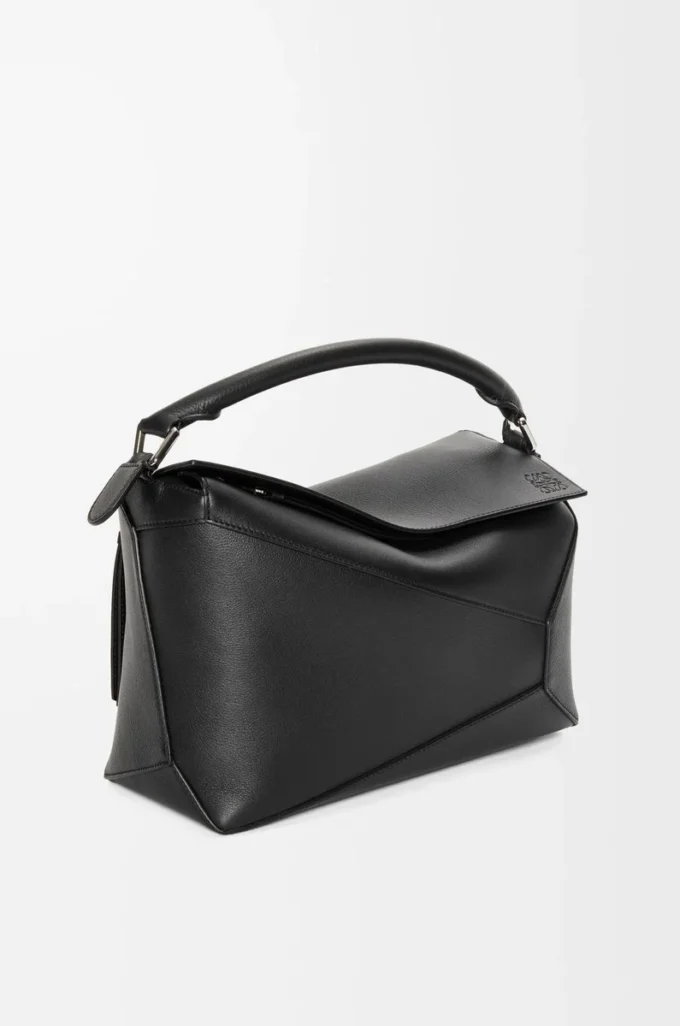 Sac Puzzle Edge moyen en cuir de veau classique noir