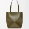 Sac Puzzle Fold moyen en cuir de veau brillant Dark Khaki