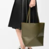 Sac Puzzle Fold moyen en cuir de veau brillant Dark Khaki