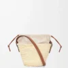 Sac seau à cordon en feuille de palmier et cuir de veau Naturel/Tan
