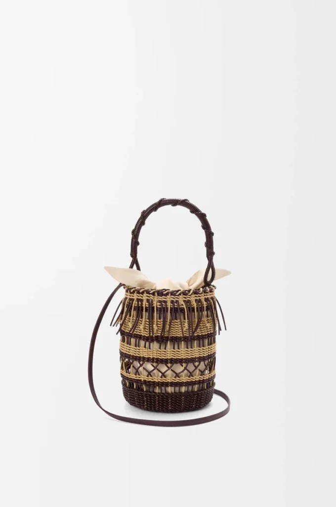 Sac seau en corde et cuir Marron foncé/Multicolore Sac seau en corde et cuir Marron foncé/Multicolore