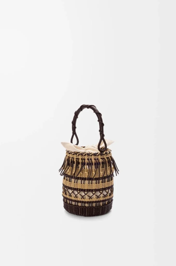 Sac seau en corde et cuir Marron foncé/Multicolore Sac seau en corde et cuir Marron foncé/Multicolore