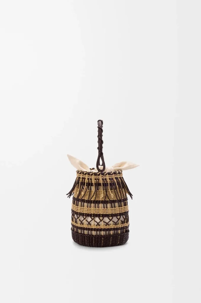Sac seau en corde et cuir Marron foncé/Multicolore Sac seau en corde et cuir Marron foncé/Multicolore