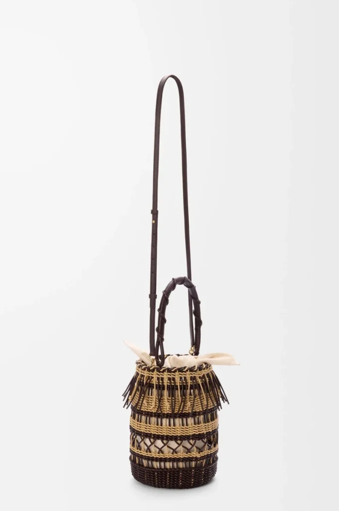 Sac seau en corde et cuir Marron foncé/Multicolore Sac seau en corde et cuir Marron foncé/Multicolore