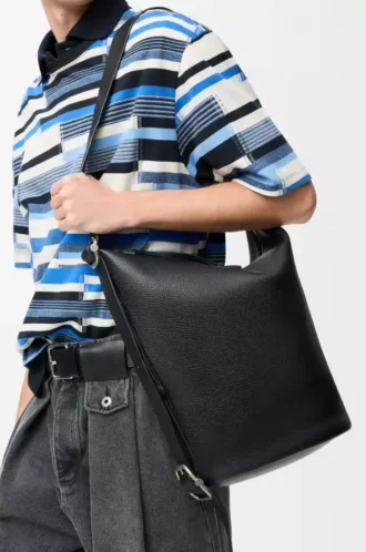 Sac seau Loop en cuir de veau grainé souple Noir