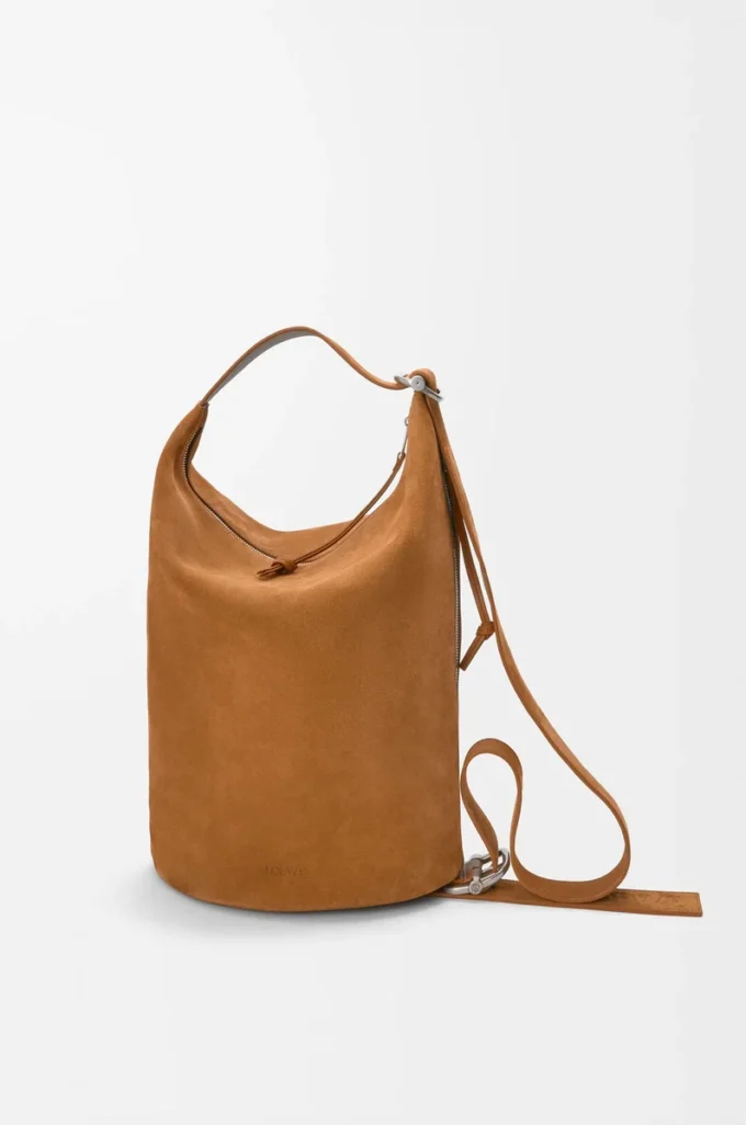 Sac seau Loop en cuir de veau suédé Tabac