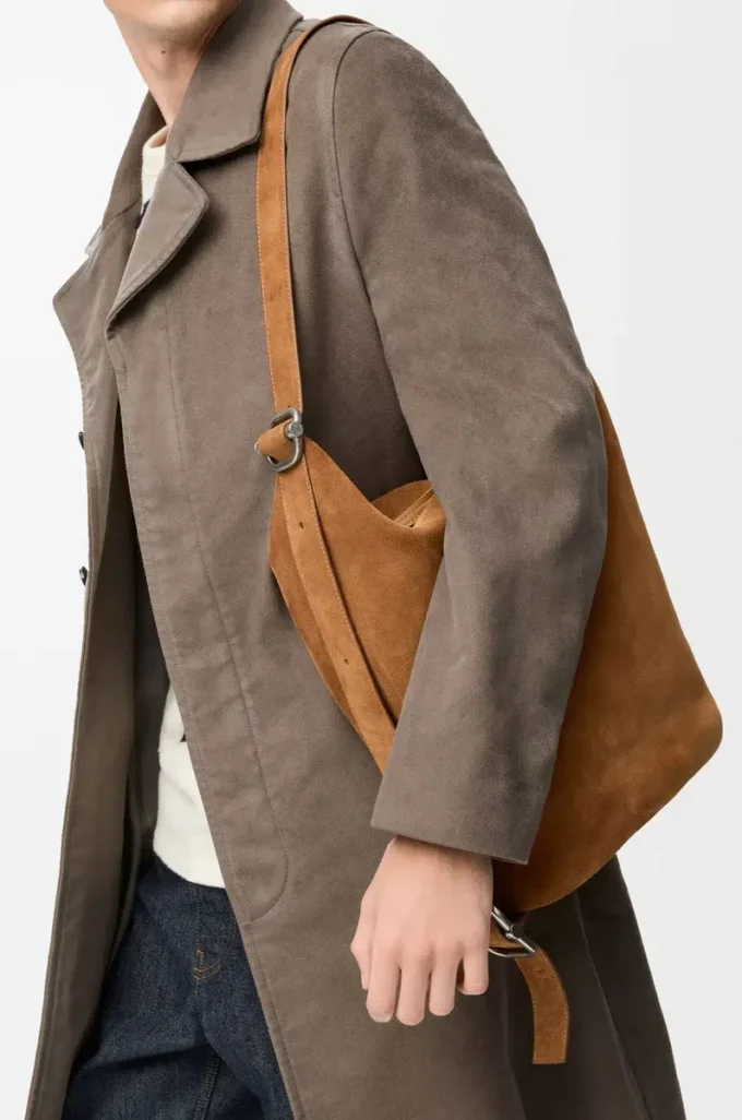 Sac seau Loop en cuir de veau suédé Tabac