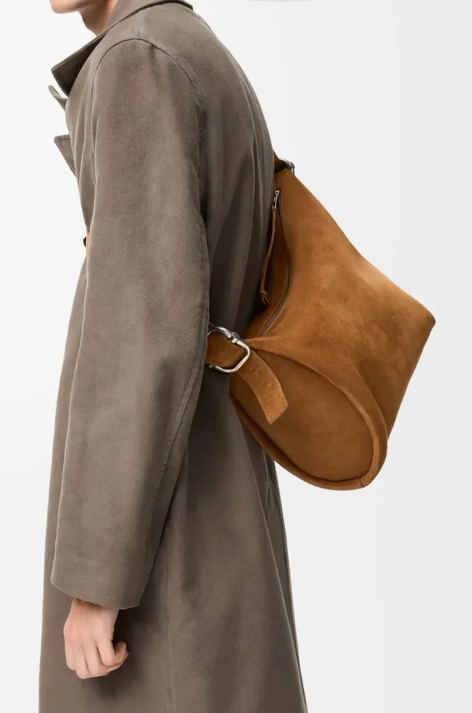 Sac seau Loop en cuir de veau suédé Tabac