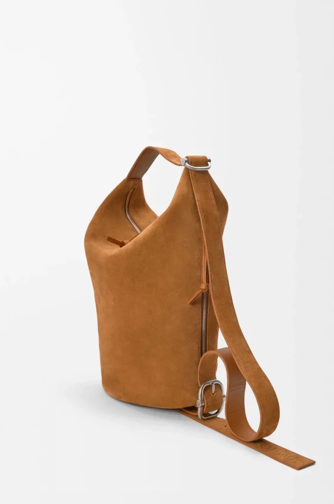 Sac seau Loop en cuir de veau suédé Tabac