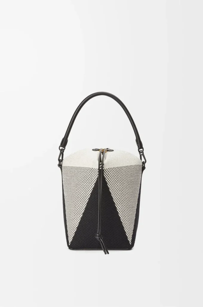 Sac Treasure Bako en toile jacquard et cuir de veau Naturel/Noir