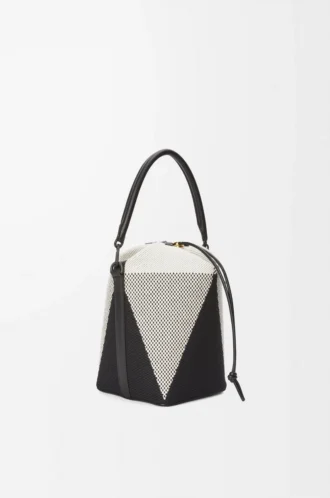 Sac Treasure Bako en toile jacquard et cuir de veau Naturel/Noir