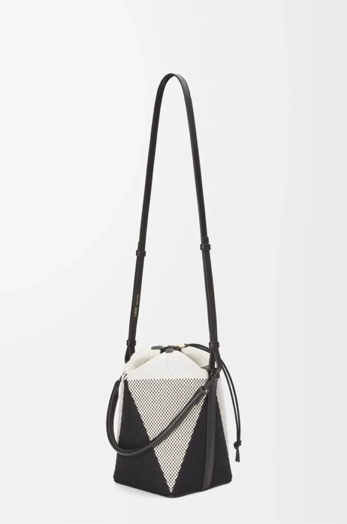 Sac Treasure Bako en toile jacquard et cuir de veau Naturel/Noir