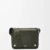 Sacoche Pebble moyenne en cuir de veau grainé souple Kaki foncé