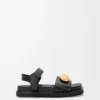Sandale Fussbett Pebble en cuir de veau souple Noir