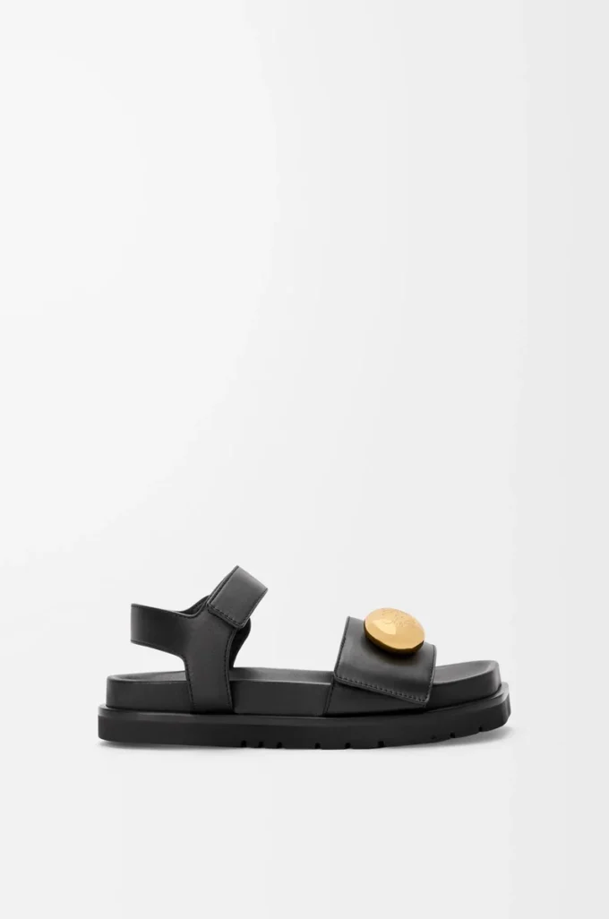 Sandale Fussbett Pebble en cuir de veau souple Noir