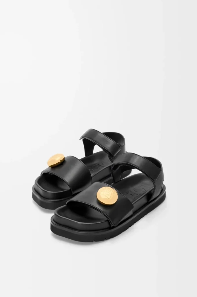 Sandale Fussbett Pebble en cuir de veau souple Noir