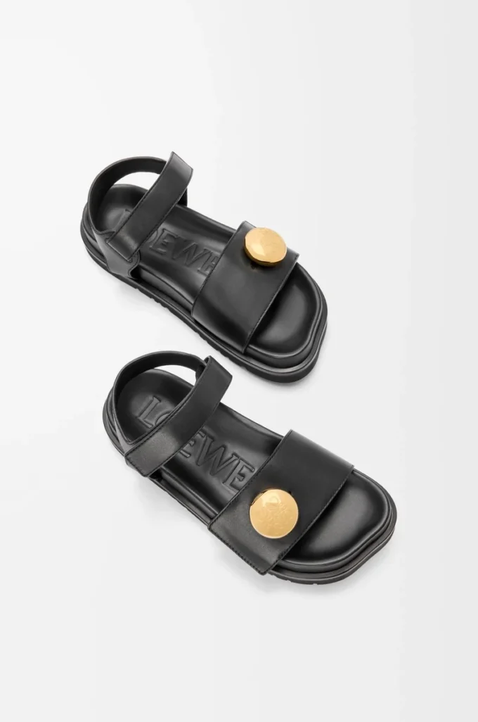 Sandale Fussbett Pebble en cuir de veau souple Noir