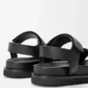 Sandale Fussbett Pebble en cuir de veau souple Noir