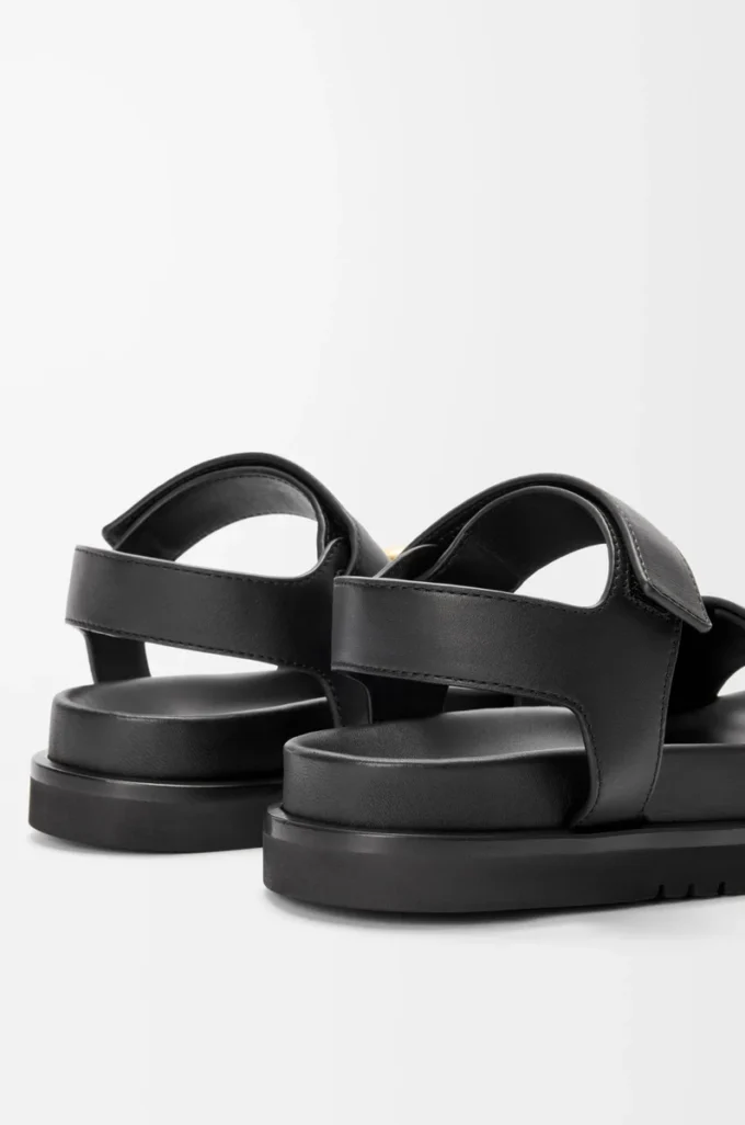 Sandale Fussbett Pebble en cuir de veau souple Noir