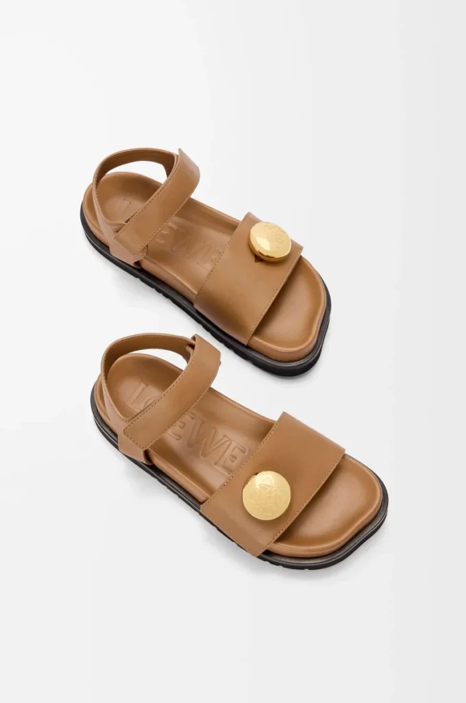 Sandale Pebble Fussbett en cuir de veau souple Oak