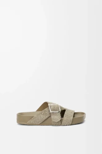 Sandales à boucle en daim brossé vert kaki