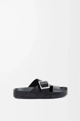 Sandales Ease Buckle en cuir de veau tanné végétal Noir