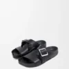 Sandales Ease Buckle en cuir de veau tanné végétal Noir