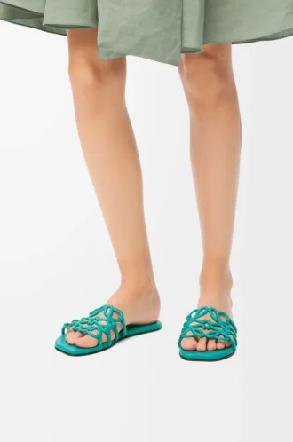 Sandales Petal Anagram en cuir de veau souple Turquoise