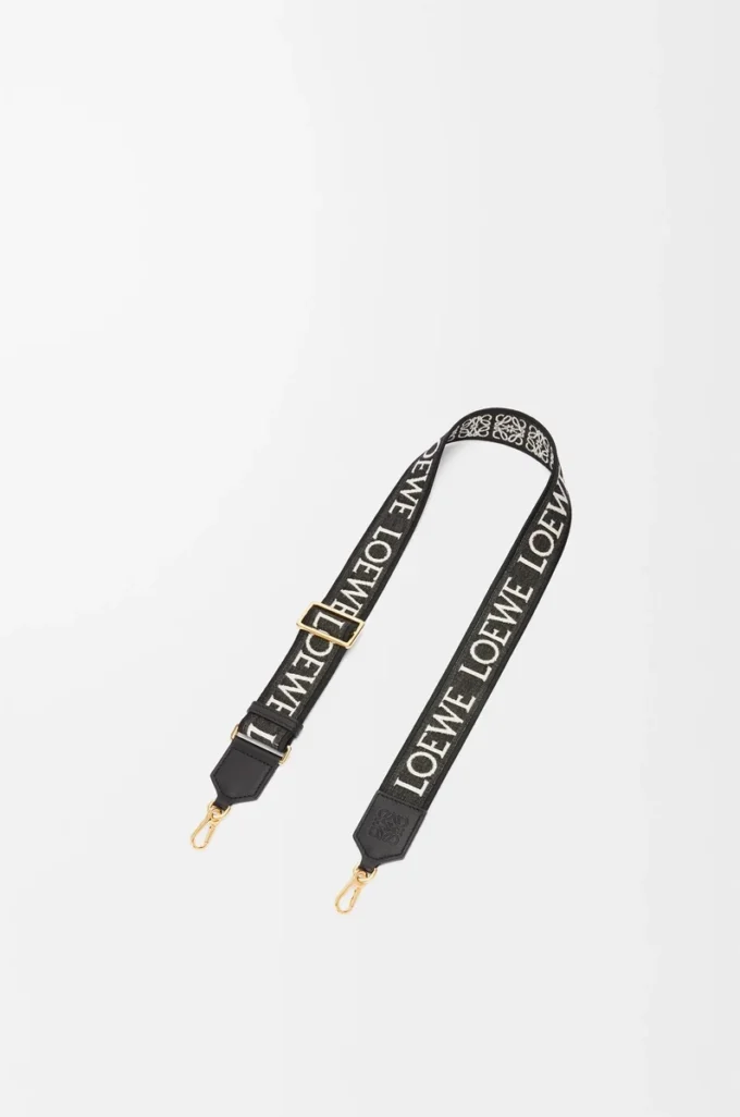 Sangle Anagram en jacquard et cuir de veau Noir/Or