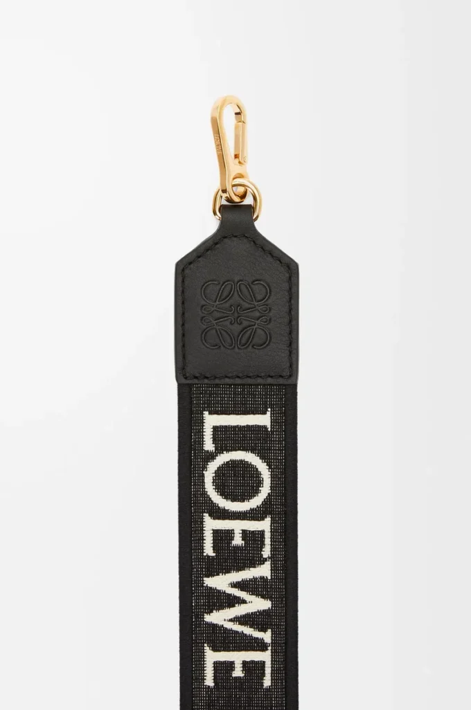 Sangle Anagram en jacquard et cuir de veau Noir/Or