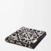 Serviette en coton bleu marine/beige