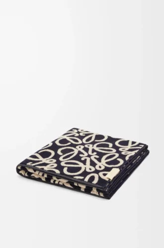 Serviette en coton bleu marine/beige