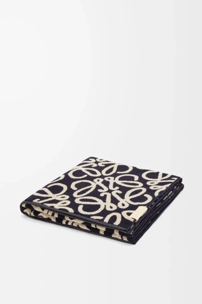 Serviette en coton bleu marine/beige