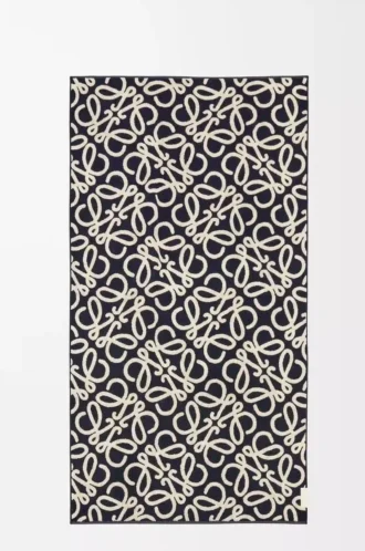 Serviette en coton bleu marine/beige