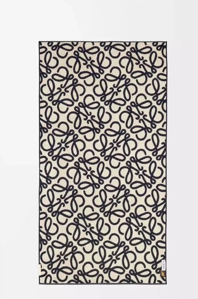 Serviette en coton bleu marine/beige