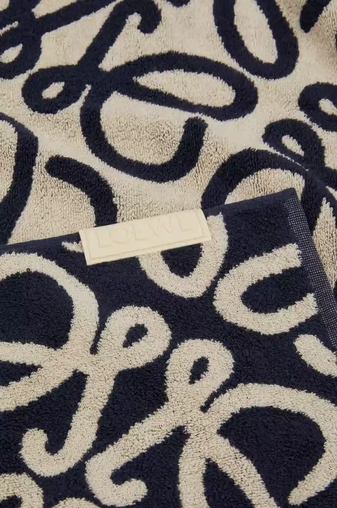Serviette en coton bleu marine/beige